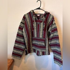 Striped Baja Hoodie Pullover Size Large Cropped Mexican Blanket Hoodie